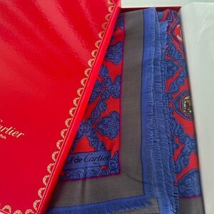 Cartier oversized  Wool & Silk fringe shawl scarf stole interlocking panthers